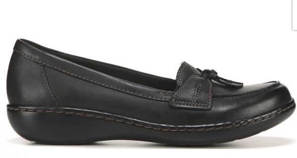  бесплатная доставка Clarks 26cm Wedge Loafer туфли-лодочки черный чёрный кожа кожа soft стелька формальный туфли без застежки AC59