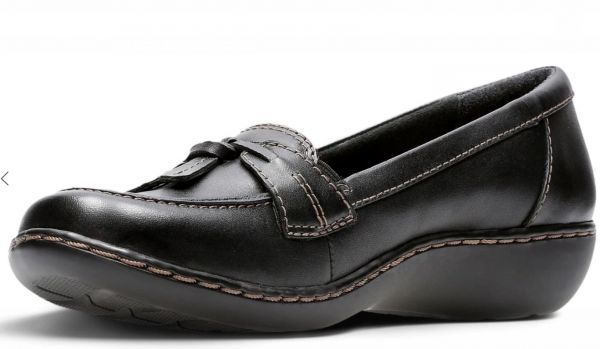  бесплатная доставка Clarks 26cm Wedge Loafer туфли-лодочки черный чёрный кожа кожа soft стелька формальный туфли без застежки AC59