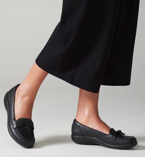  бесплатная доставка Clarks 26cm Wedge Loafer туфли-лодочки черный чёрный кожа кожа soft стелька формальный туфли без застежки AC59