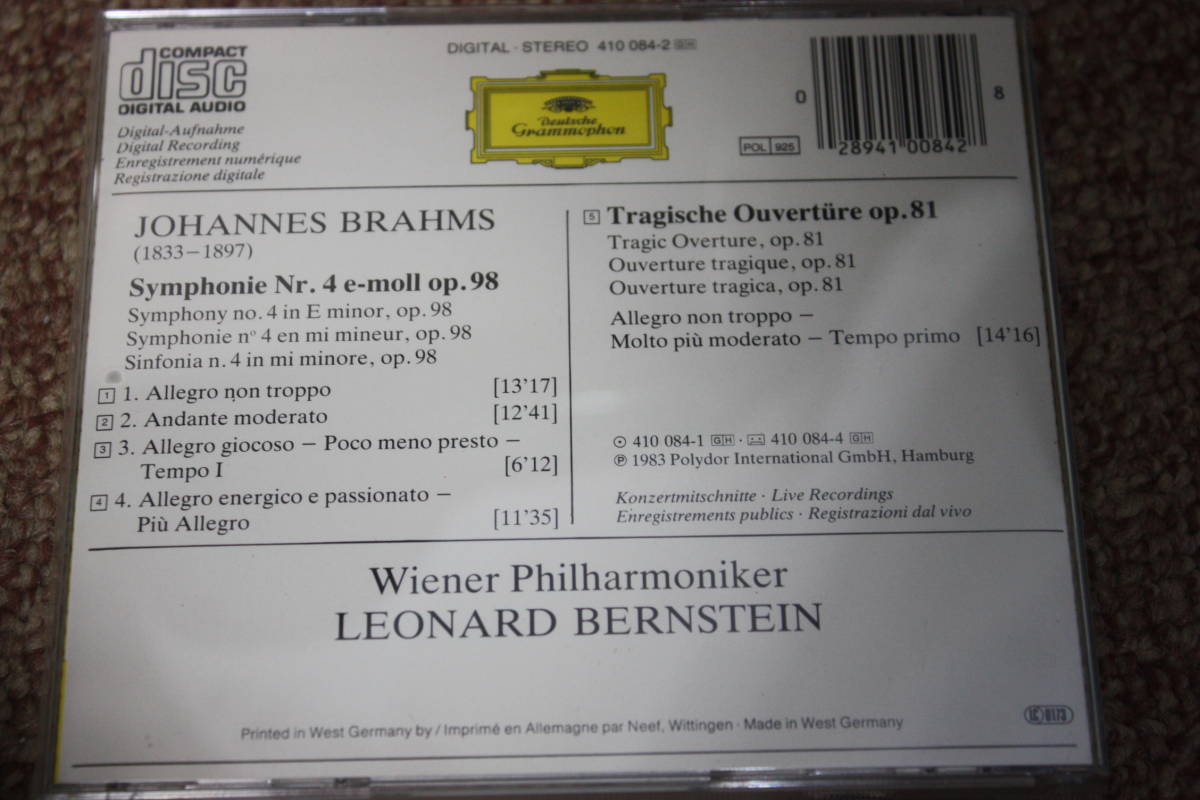ヨハネス・ブラームス:交響曲第4番ホ短調作品98/悲劇的序曲作品81/ウィーン・フィルハーモニー管弦楽団/指揮:レナード・バーンスタイン/CD_画像3