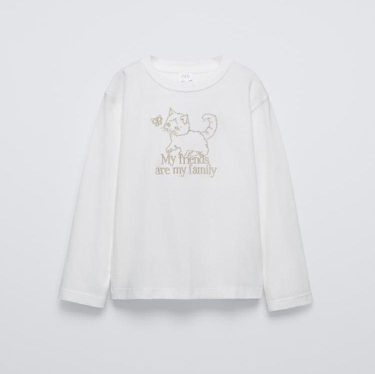 新品ZARA刺繍猫長袖Tシャツ160 150 164ホワイト ロンT 新品ZARA刺繍猫長袖Tシャツ160 150 164ホワイト ロンT