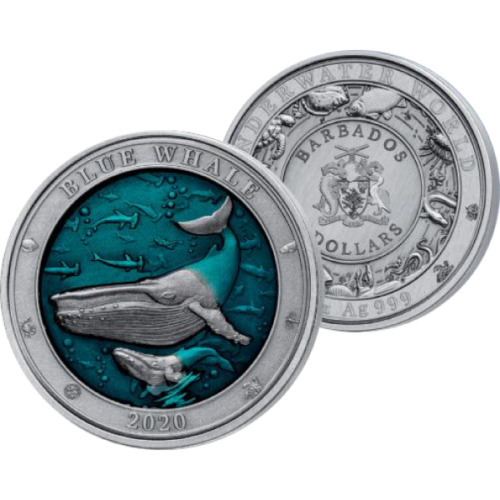 バルバドス 2020年 銀貨 $5 Blue Whale - Underwater World @5-27 ...