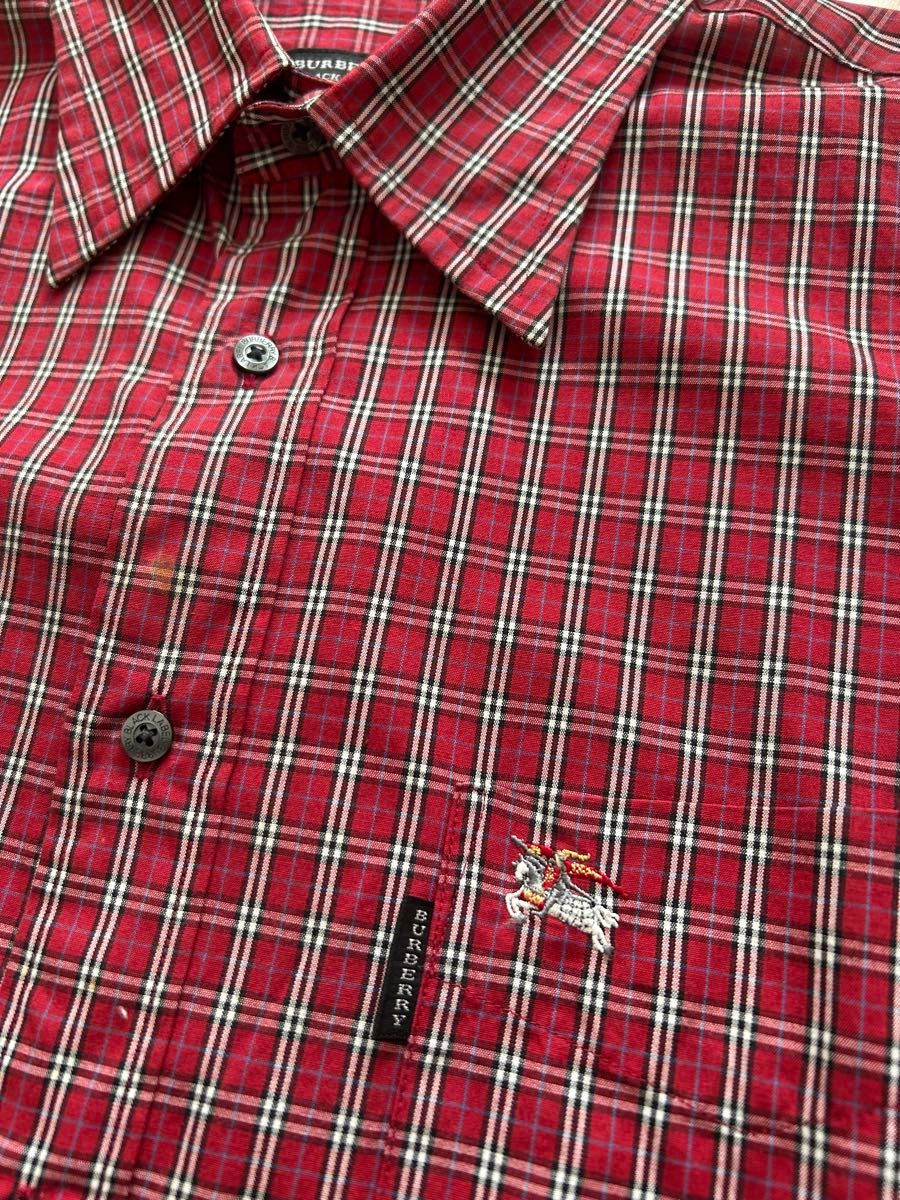 BURBERRY BLACK LABEL 赤いチェック柄半袖シャツ サイズ3 ロゴ BURBERRY BLACK LABEL 赤いチェック柄半袖シャツ サイズ3 ロゴ