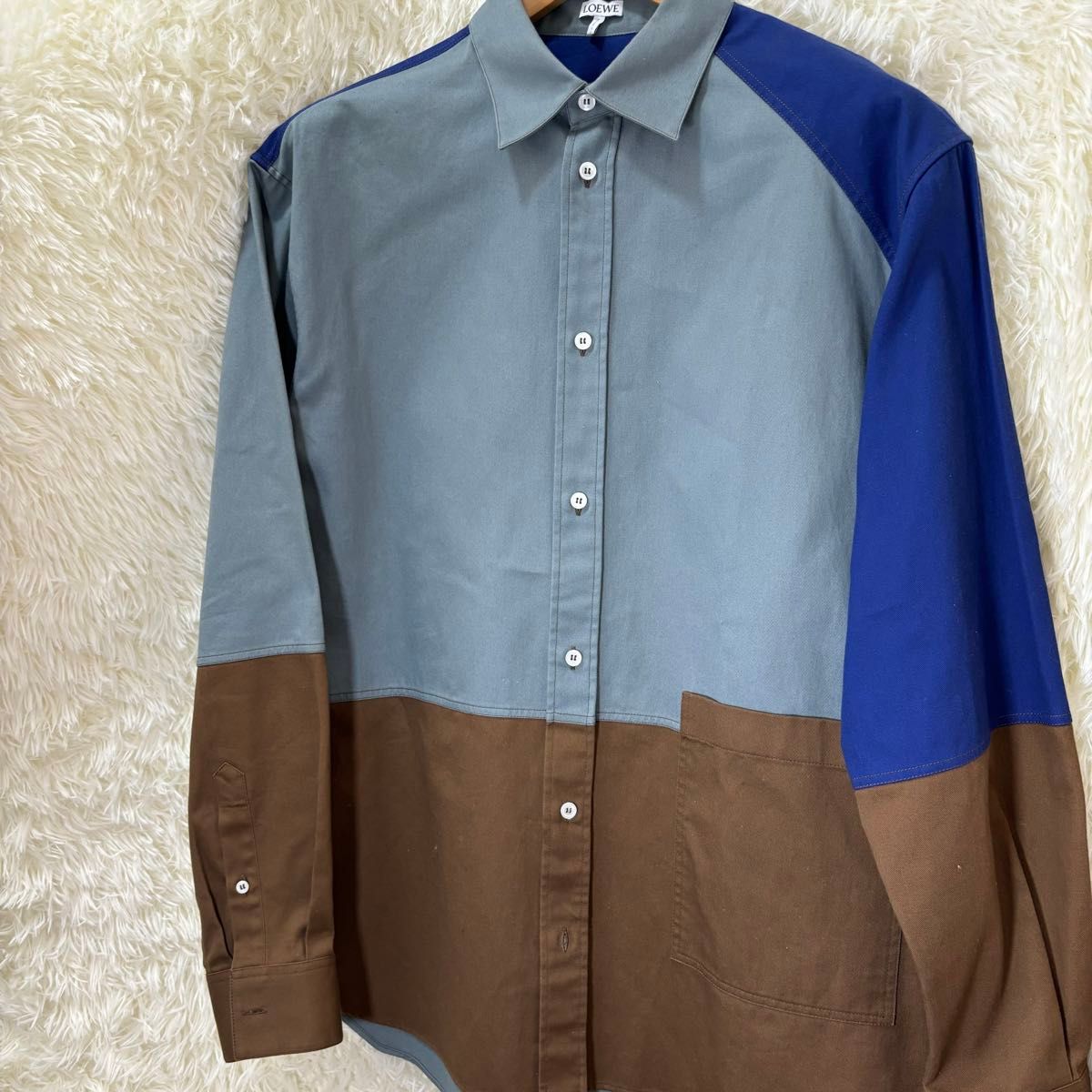 極美品】 LOEWE ロエベ パッチワークシャツ コットン 長袖シャツ 極美品】 LOEWE ロエベ パッチワークシャツ コットン 長袖シャツ