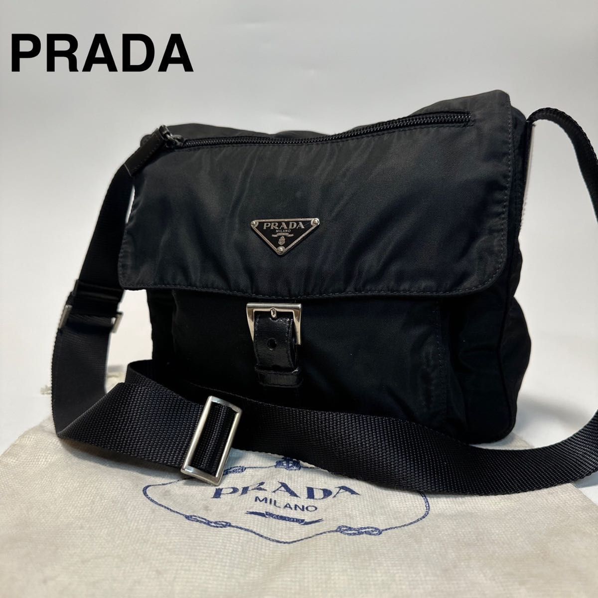 o37【極美品】プラダ 三角ロゴ ナイロン レザー ブラック o37【極美品】プラダ 三角ロゴ ナイロン レザー ブラック