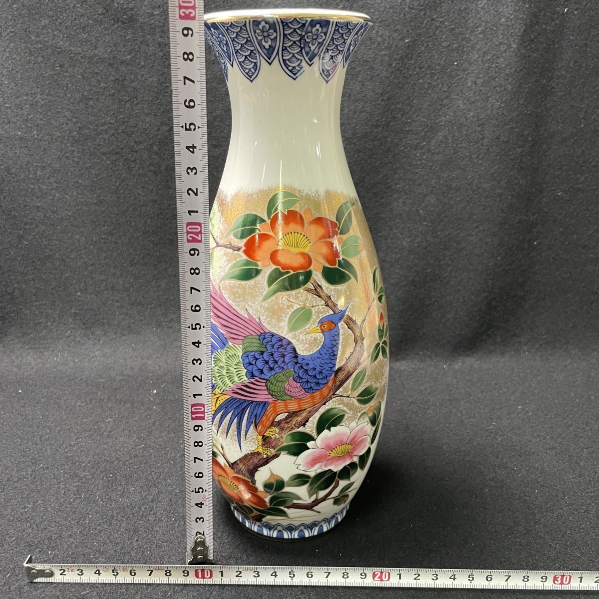 10r51 九谷焼 明陶 花瓶 金彩 花鳥文 孔雀 花入 華道具 生け花 10r51 九谷焼 明陶 花瓶 金彩 花鳥文 孔雀 花入 華道具 生け花