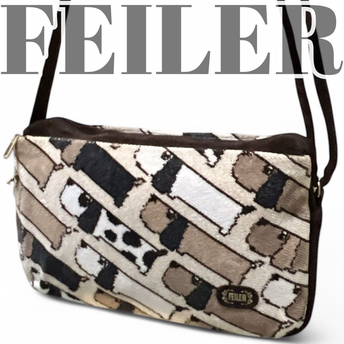 美品 レア柄 希少柄 FEILER フェイラー ドッグス dogs 犬 バッグ 美品 レア柄 希少柄 FEILER フェイラー ドッグス dogs 犬 バッグ