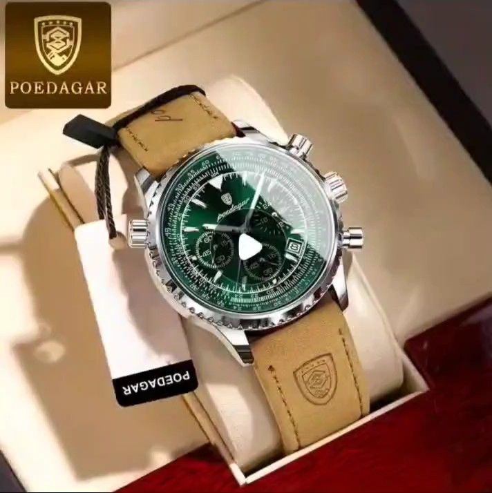 POEDAGAR クオーツ腕時計 クロノグラフ 防水 発光 耐衝撃 カレンダー ビジネス クォーツ