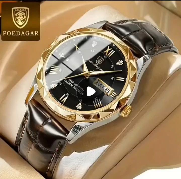 POEDAGAR ラウンドクォーツ腕時計 防水 蓄光 耐衝撃