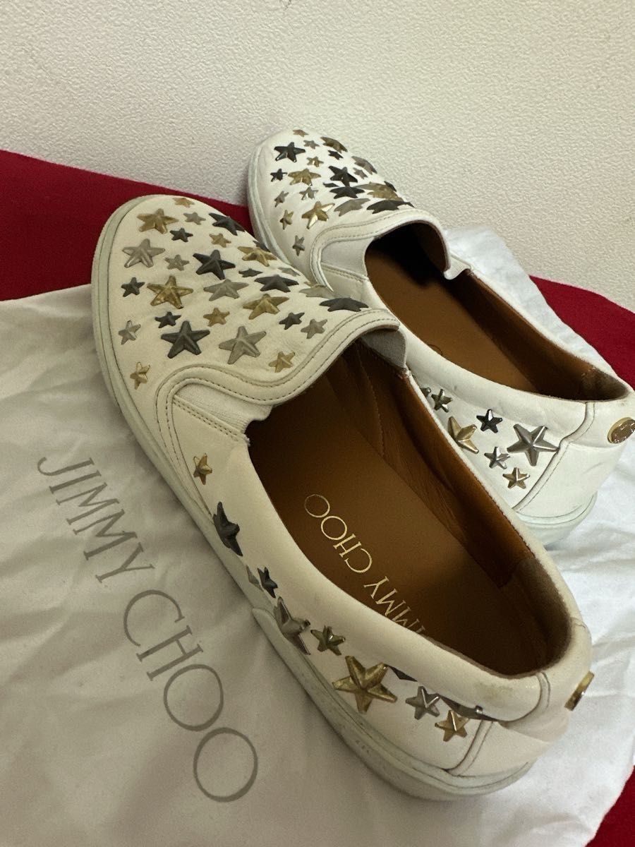 JIMMY CHOO ホワイトスタースタッズフラットシューズ JIMMY CHOO ホワイトスタースタッズフラットシューズ JIMMY CHOO