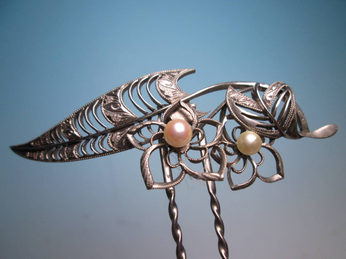 * antique * engraving skill pearl decoration . flower. ornamental hairpin 10,12g