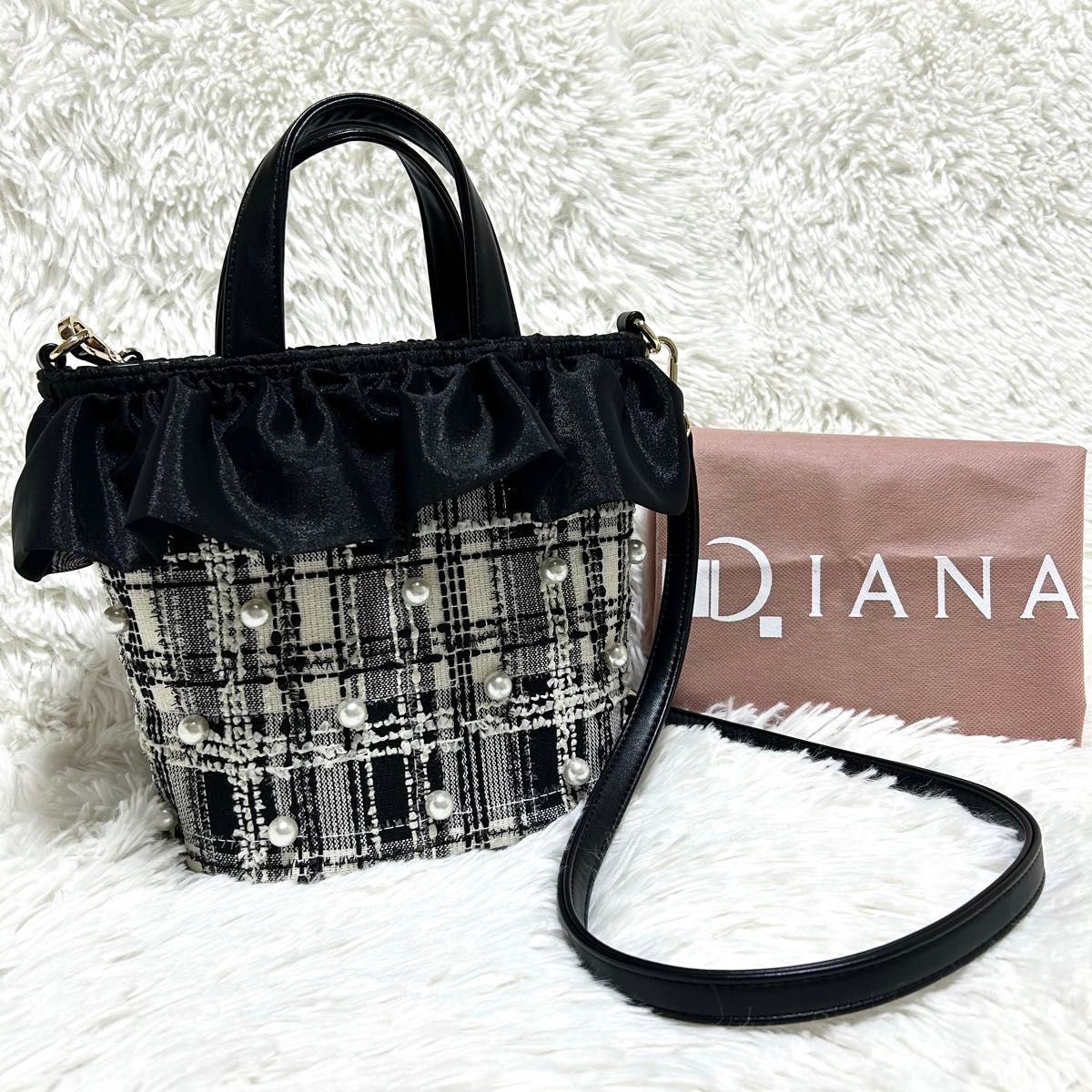 DIANA ダイアナ パール フリル バケツ 2way ツイード バッグ DIANA ダイアナ パール フリル バケツ 2way ツイード バッグ