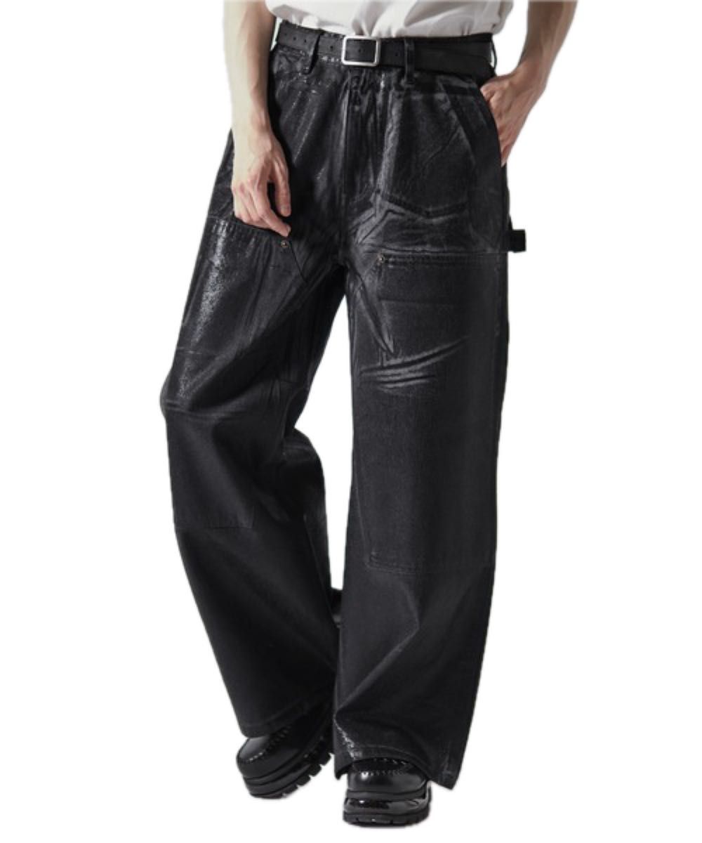 CLEL】特殊加工ダブルニーデニムパンツダークブラック Lサイズ CLEL】特殊加工ダブルニーデニムパンツダークブラック Lサイズ