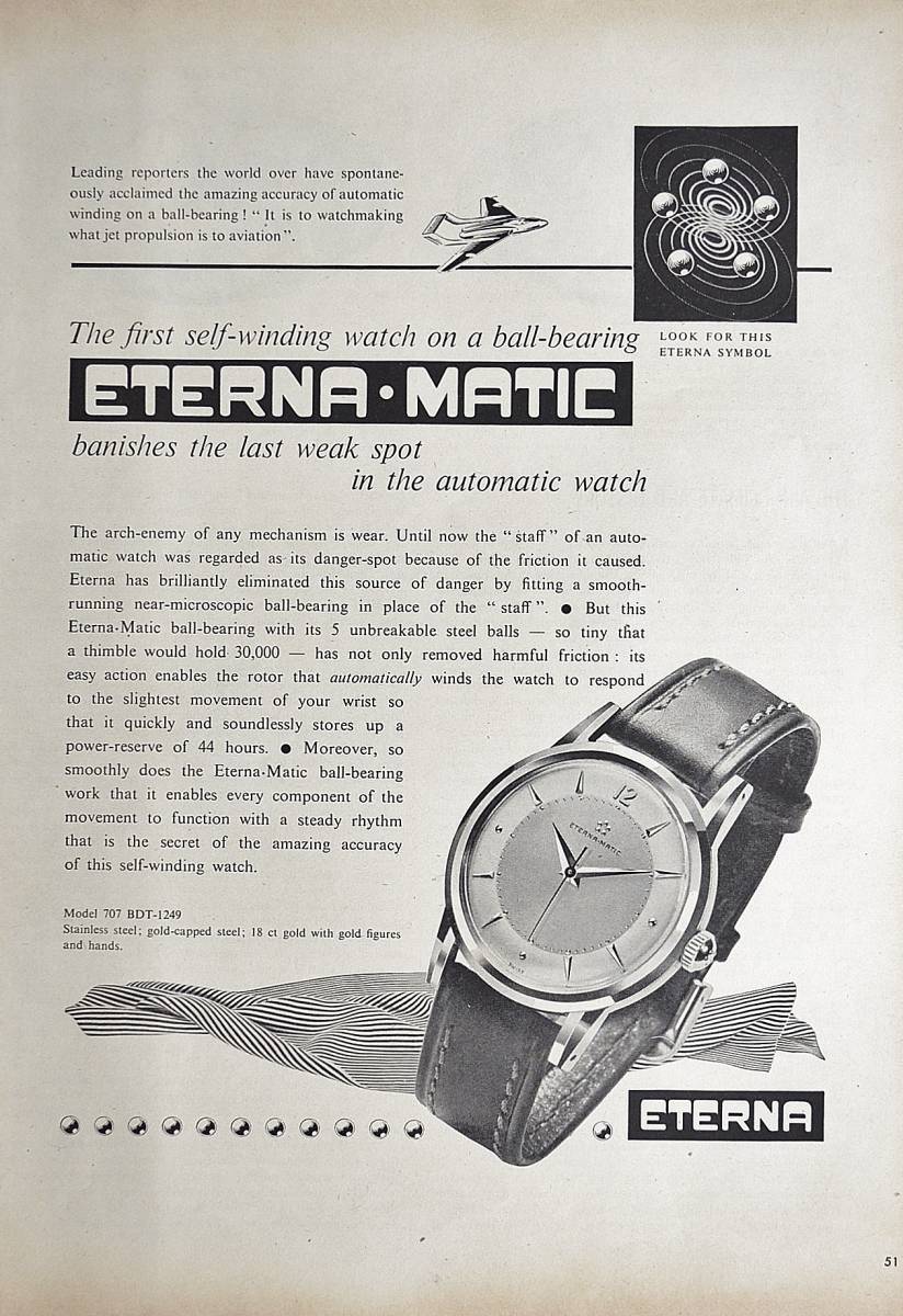  редко встречающийся   *   часы  реклама  ！1954 год ...  часы  реклама  /Eterna Matic Automatic Watch/H