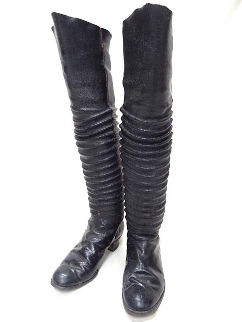  Vintage rare lady's Northern Europe ethnic race .. design knee thigh high long boots heel nails nail equipment ornament black black .