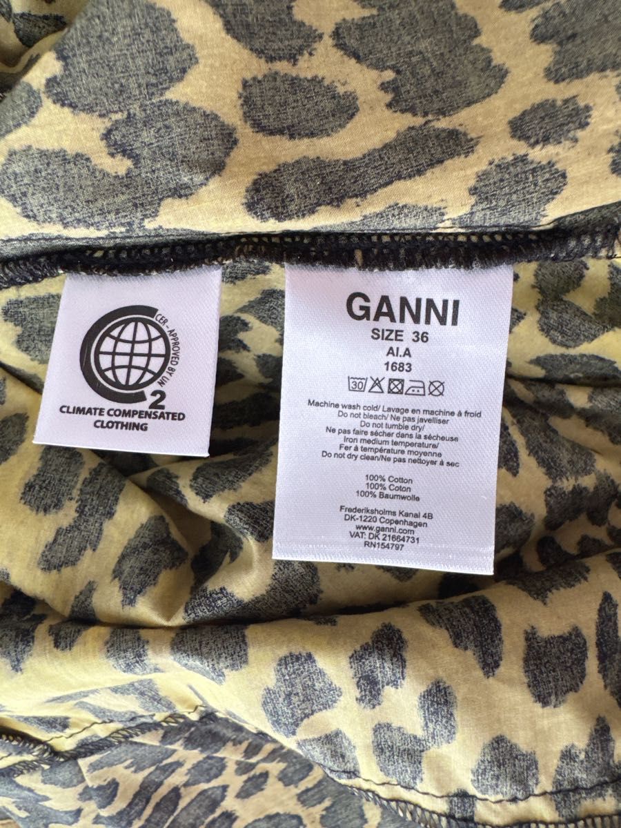 新品】GANNI ガニー レオパード フリル シャツワンピース|Yahoo 新品】GANNI ガニー レオパード フリル シャツワンピース|Yahoo