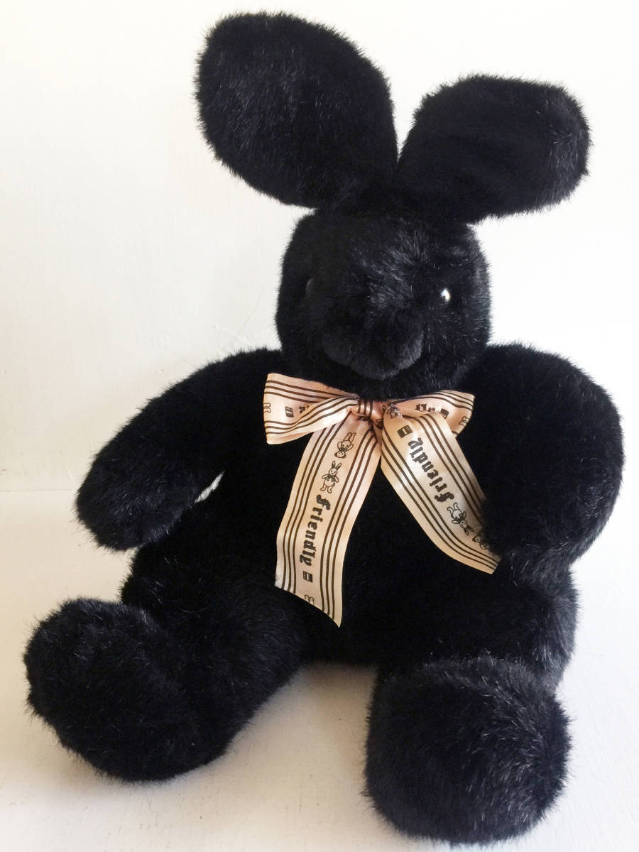 Tanakasan Shop 黒ウサギのラパンちゃん ぬいぐるみ 抱っこして下さい 黒いウサギ ピンクのリボンが素敵でしょ