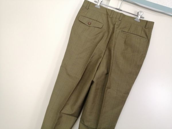 kkyj3756 ■ Melbo ■ メルボ紳士服 パンツ スラックス ボトムス 2タック チェック ウール グリーン 緑 ウグイス色 82 M_画像6