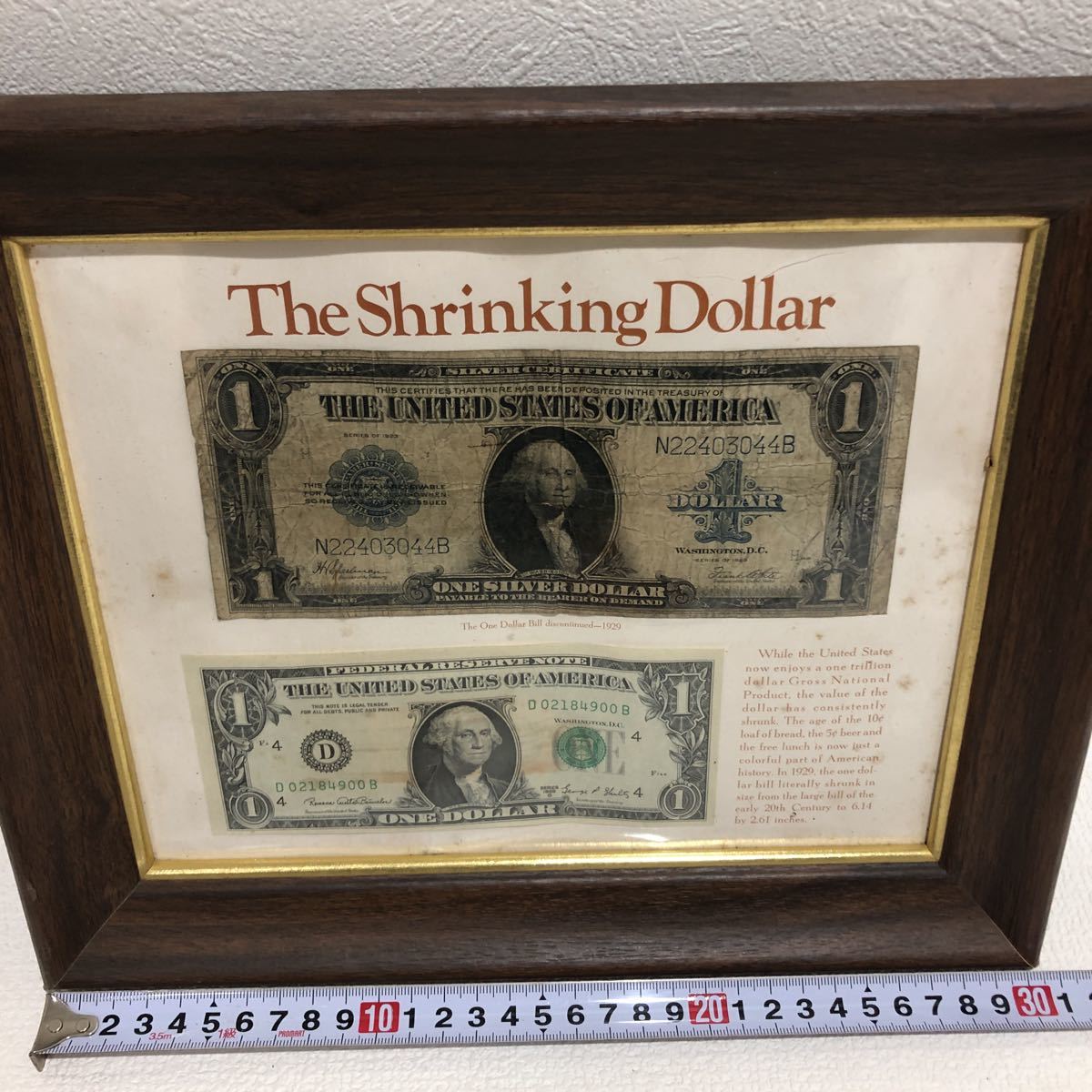 THE SHRINKING DOLLAR アメリカ 紙幣 古 1ドル 壁掛け コレクション 額縁付き_画像5