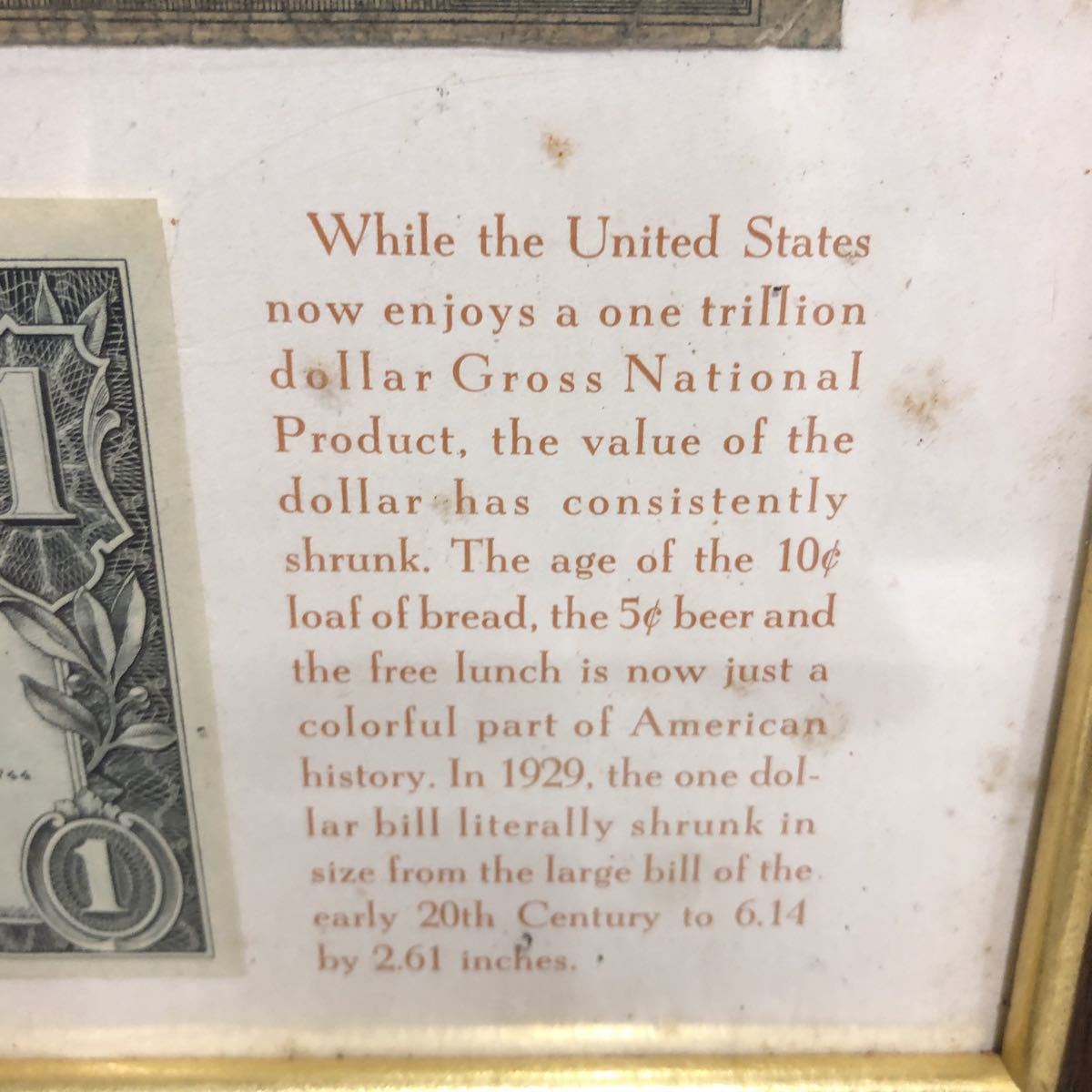 THE SHRINKING DOLLAR アメリカ 紙幣 古 1ドル 壁掛け コレクション 額縁付き_画像4