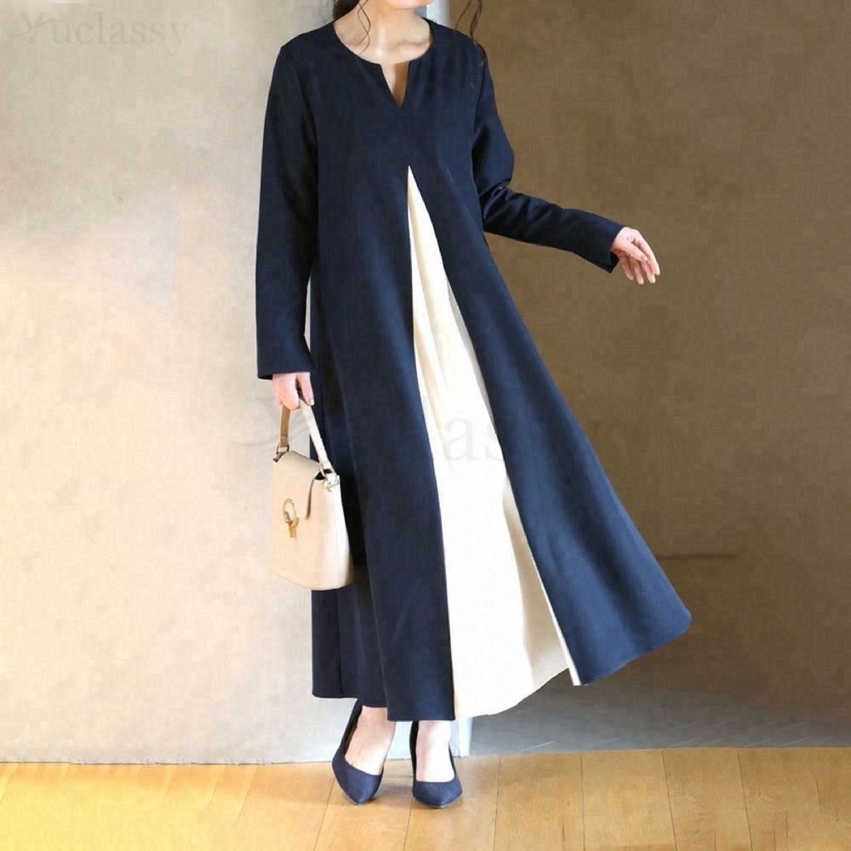 ワンピース 上品 ネイビー 着やせ 紺色 Sサイズ 新品 タグ付き ワンピース 上品 ネイビー 着やせ 紺色 Sサイズ 新品 タグ付き
