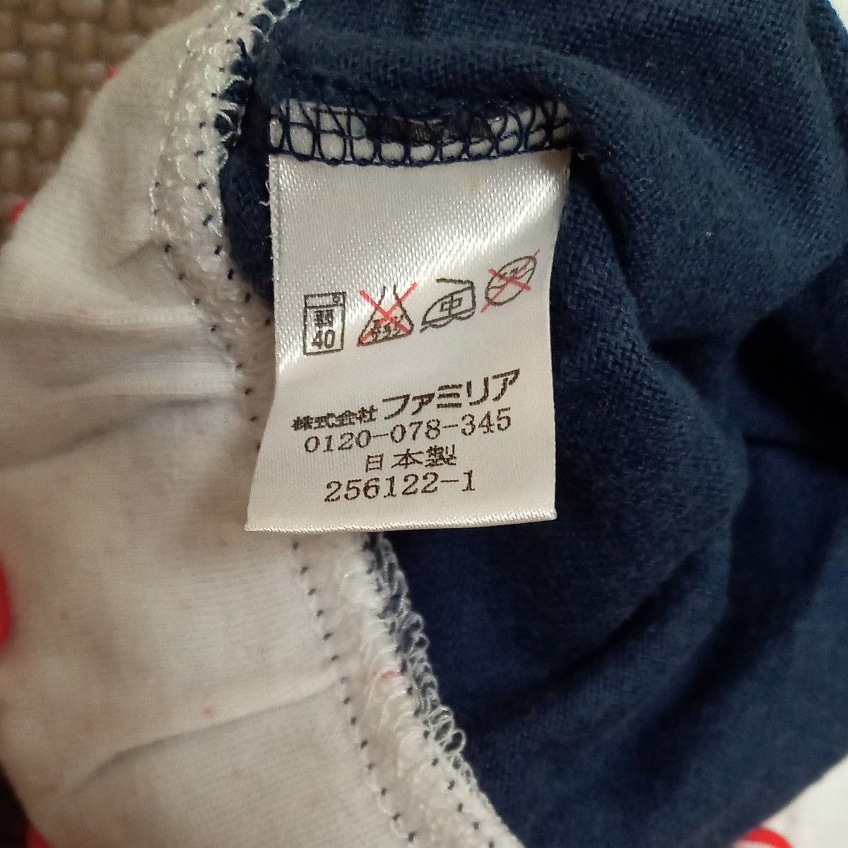 ファミリア 80 重ね着風 長袖 Tシャツ 紺 赤 ファミちゃん