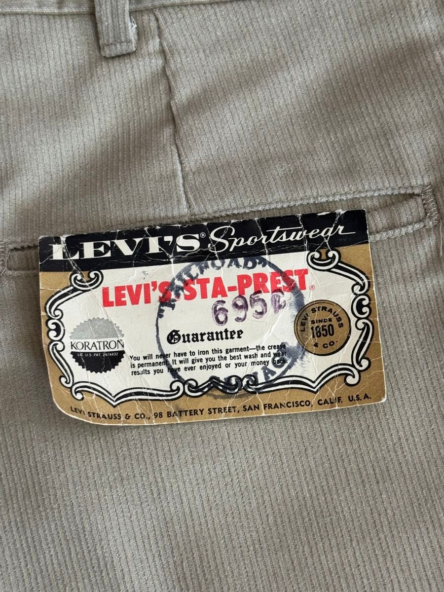 1960s DEAD STOCK LEVI'S STA-PREST コーデュロイスラックス 1960s DEAD STOCK LEVI'S STA-PREST コーデュロイスラックス