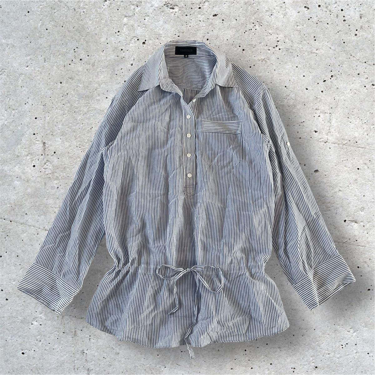 美品】UNTITLED シルク混 ストライプ 長袖シャツ 2 日本製 美品】UNTITLED シルク混 ストライプ 長袖シャツ 2 日本製