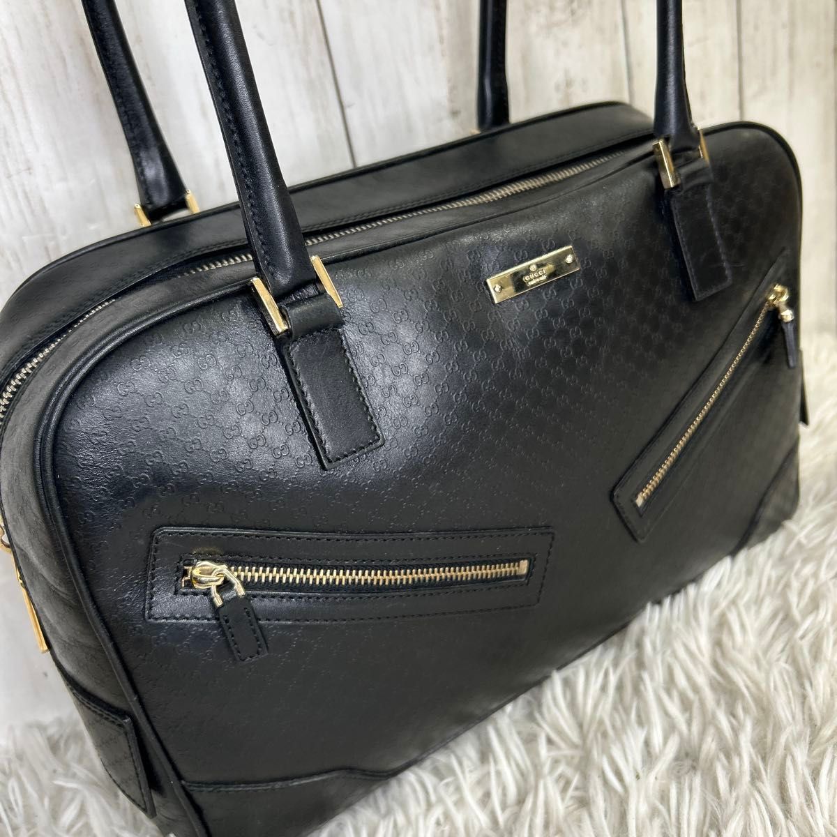 GUCCI ミニボストンバッグ ハンドバッグ ロゴ マイクロシマ GUCCI ミニボストンバッグ ハンドバッグ ロゴ マイクロシマ