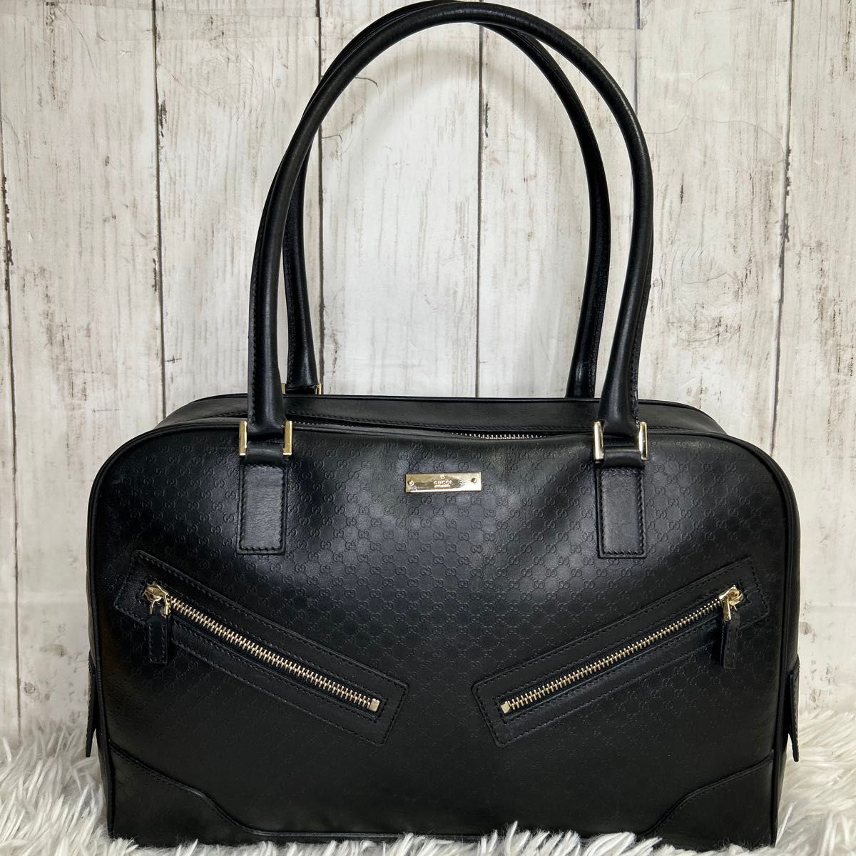 GUCCI ミニボストンバッグ ハンドバッグ ロゴ マイクロシマ GUCCI ミニボストンバッグ ハンドバッグ ロゴ マイクロシマ