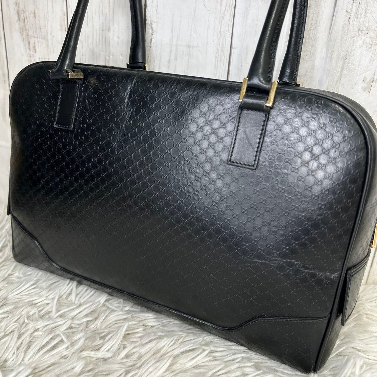 GUCCI ミニボストンバッグ ハンドバッグ ロゴ マイクロシマ GUCCI ミニボストンバッグ ハンドバッグ ロゴ マイクロシマ