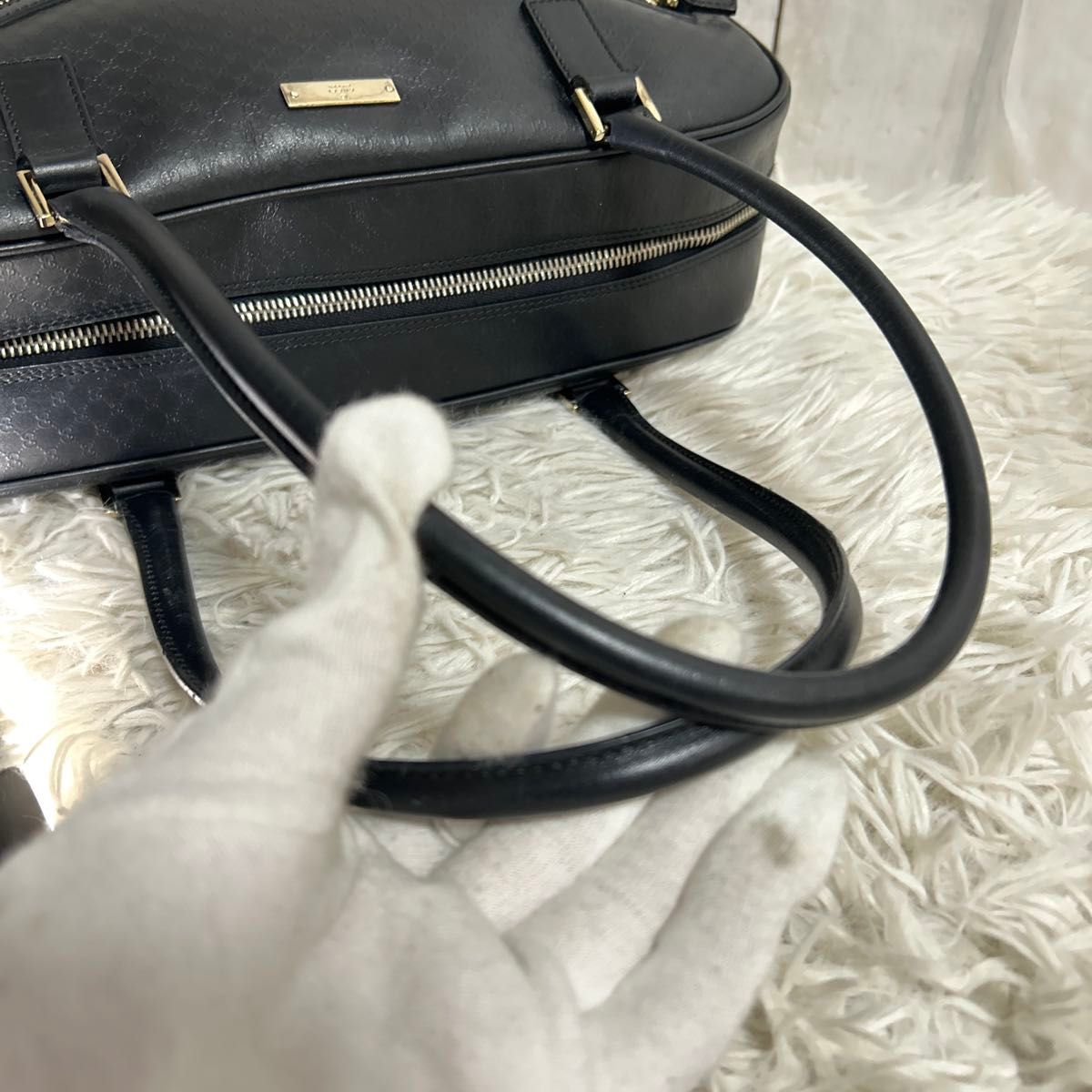 GUCCI ミニボストンバッグ ハンドバッグ ロゴ マイクロシマ GUCCI ミニボストンバッグ ハンドバッグ ロゴ マイクロシマ