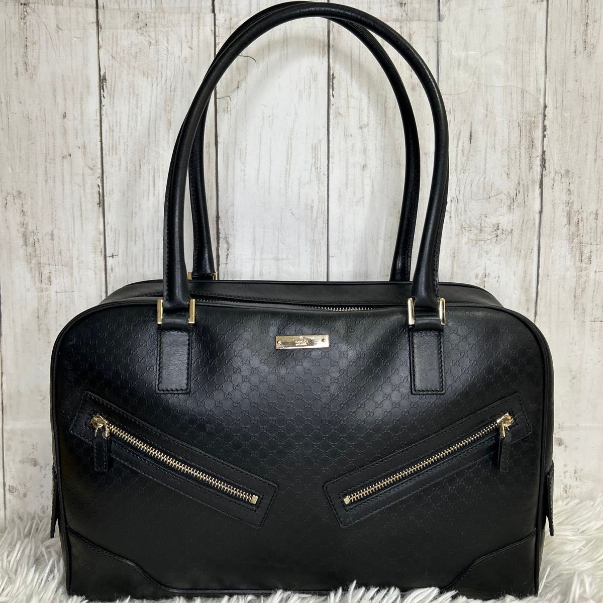 GUCCI ミニボストンバッグ ハンドバッグ ロゴ マイクロシマ GUCCI ミニボストンバッグ ハンドバッグ ロゴ マイクロシマ