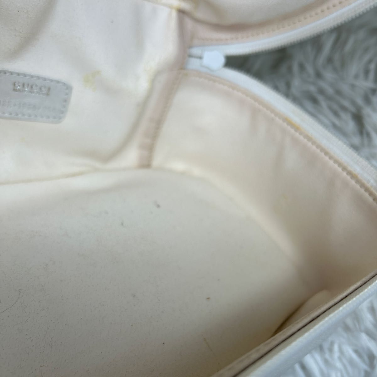 GUCCI バニティバッグ ホースビット レザー ホワイト ロゴ GUCCI バニティバッグ ホースビット レザー ホワイト ロゴ