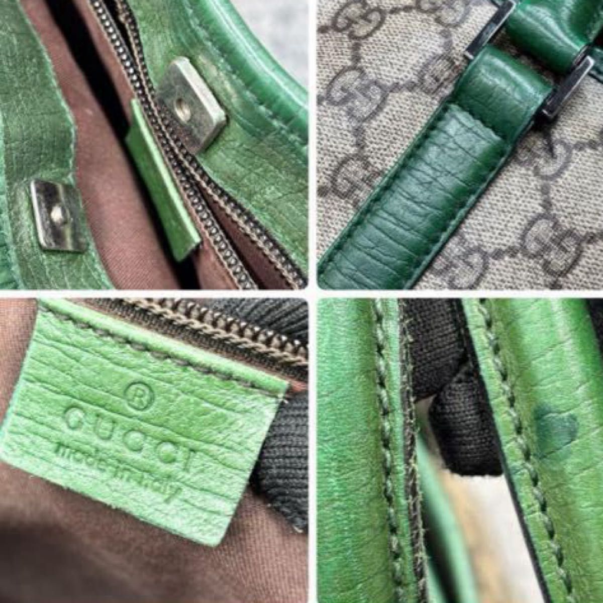 959 A4可 GUCCIグリーン緑GGトートバッグ ベージュ レザー PVC 959 A4可 GUCCIグリーン緑GGトートバッグ ベージュ レザー PVC