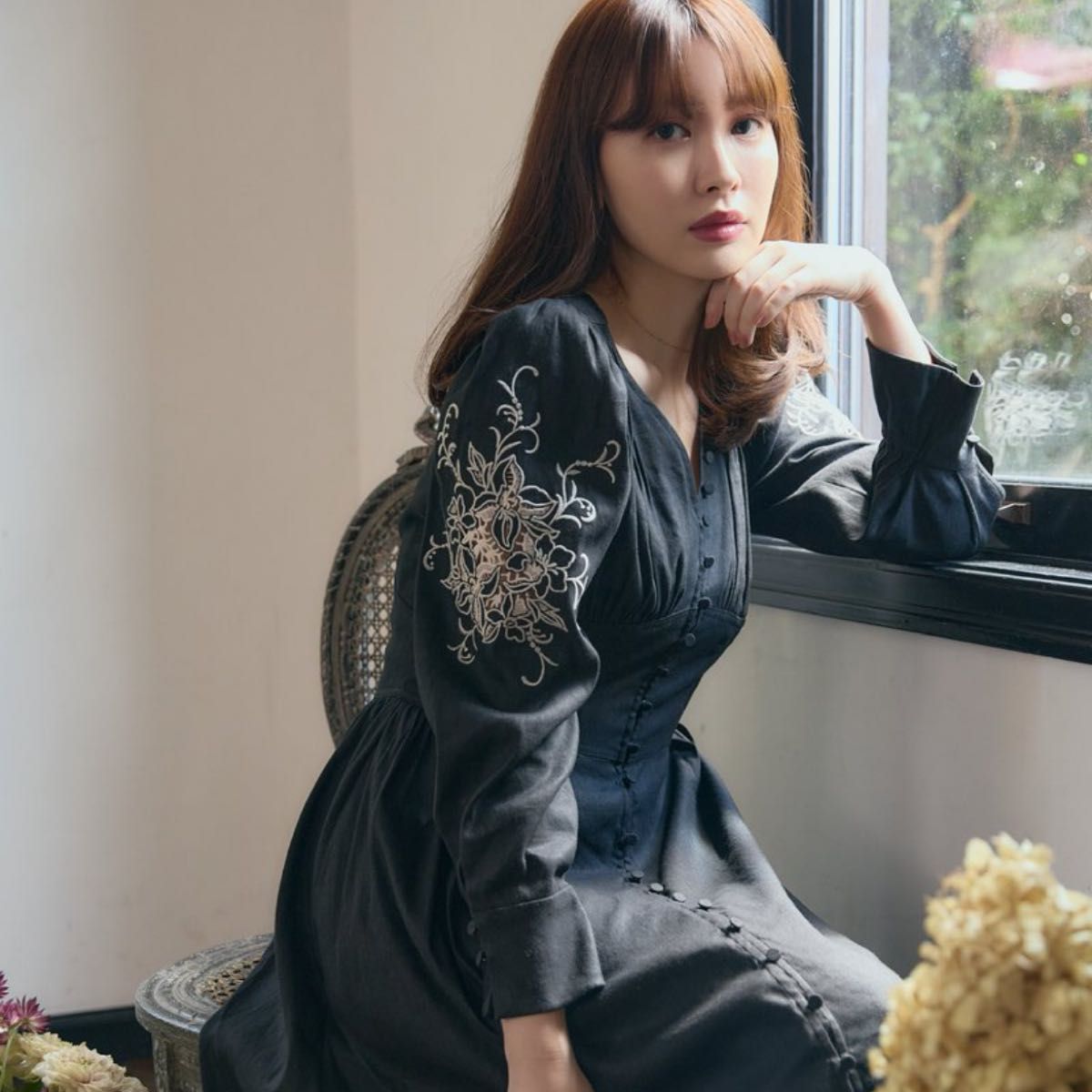 ハーリップトゥ Jacaranda Linen-Blend Dress 刺繍ワンピース 黒 ハーリップトゥ Jacaranda Linen-Blend Dress 刺繍ワンピース 黒
