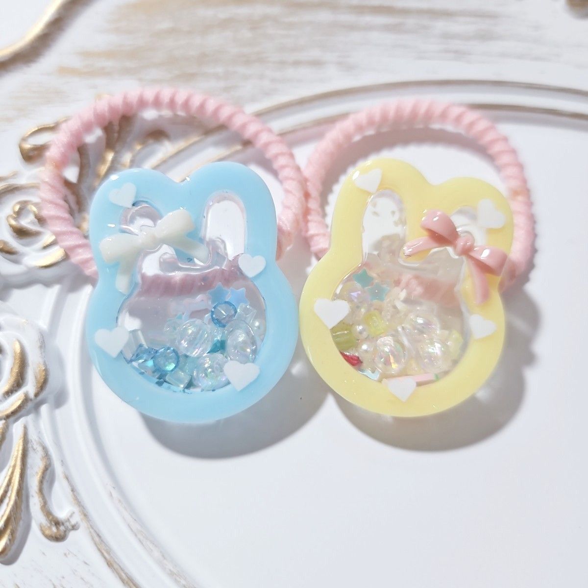 222】パステル シェイカーヘアゴム レジン ハンドメイド うさぎ 222】パステル シェイカーヘアゴム レジン ハンドメイド うさぎ