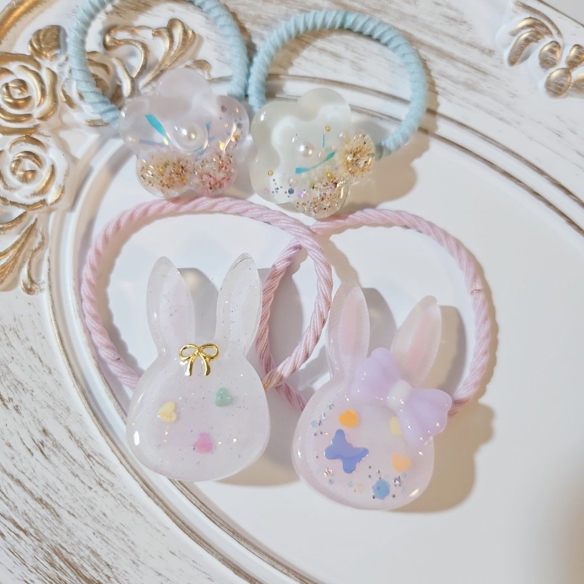 224】うさぎ お花 レジンヘアゴム ハンドメイド|Yahoo!フリマ 224】うさぎ お花 レジンヘアゴム ハンドメイド|Yahoo!フリマ