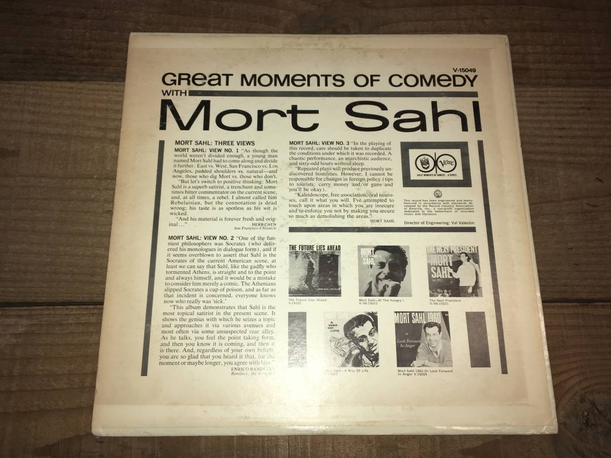 LPレコード/コメディ収録/65年US盤/V-15049●Mort Sahl / Great Moments Of Comedy With Mort Sahl_画像2