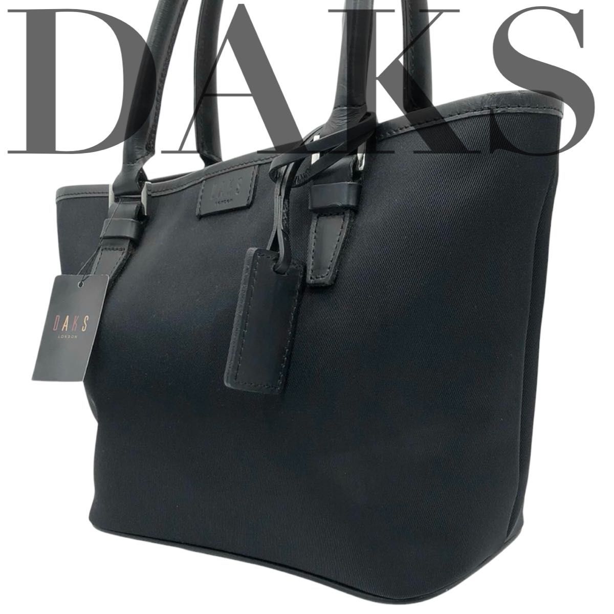タグ付き極美品 ダックス ハンドバッグ チェック レザー ロゴ 黒 タグ付き極美品 ダックス ハンドバッグ チェック レザー ロゴ 黒