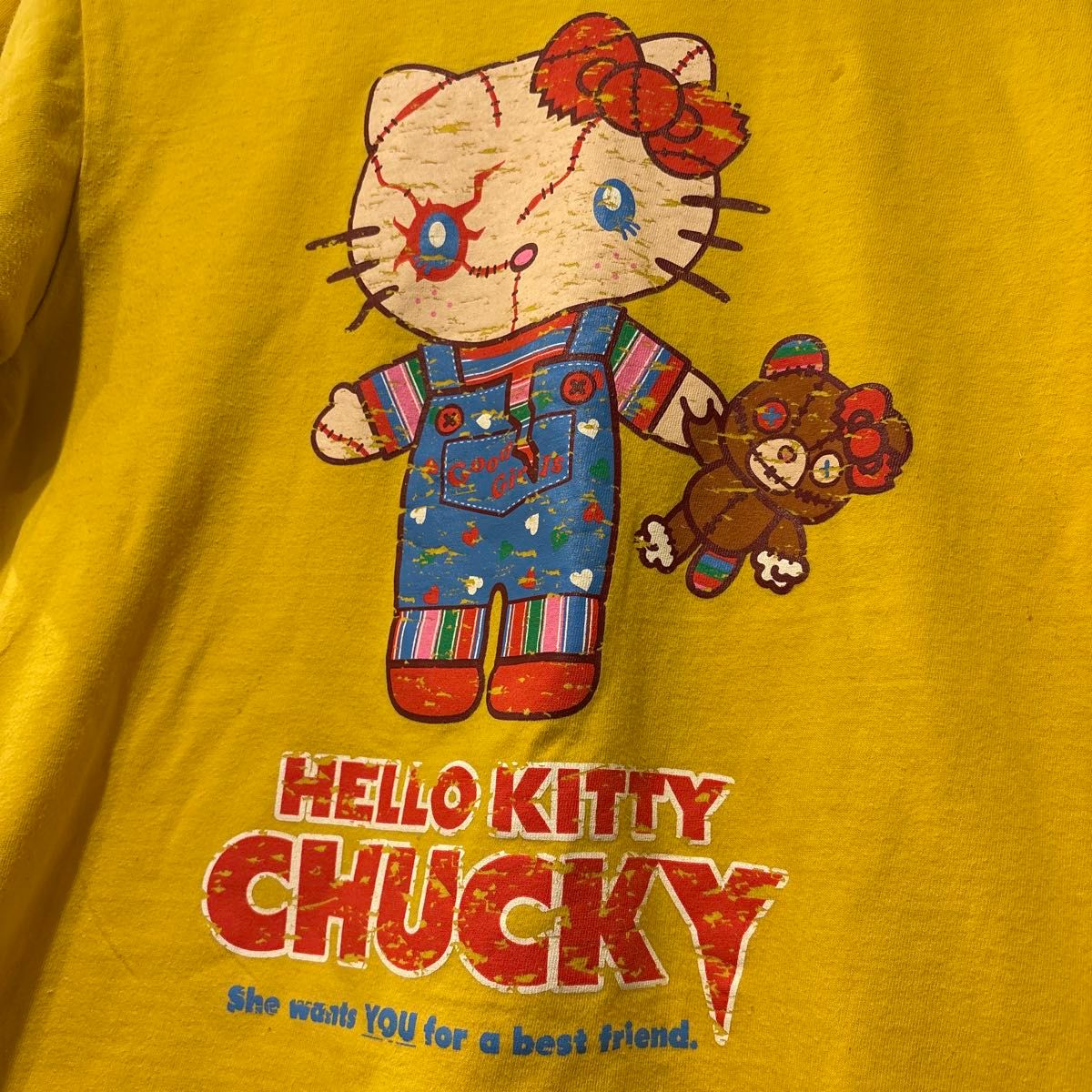 ハローキティ×チャッキー コラボTシャツ イエロー 古着 ハローキティ×チャッキー コラボTシャツ イエロー 古着