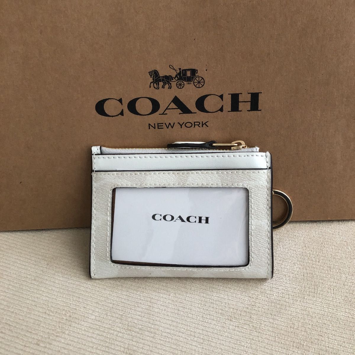 新品 COACH コーチ レザー コイン パス IDケース キーリング付き 新品 COACH コーチ レザー コイン パス IDケース キーリング付き