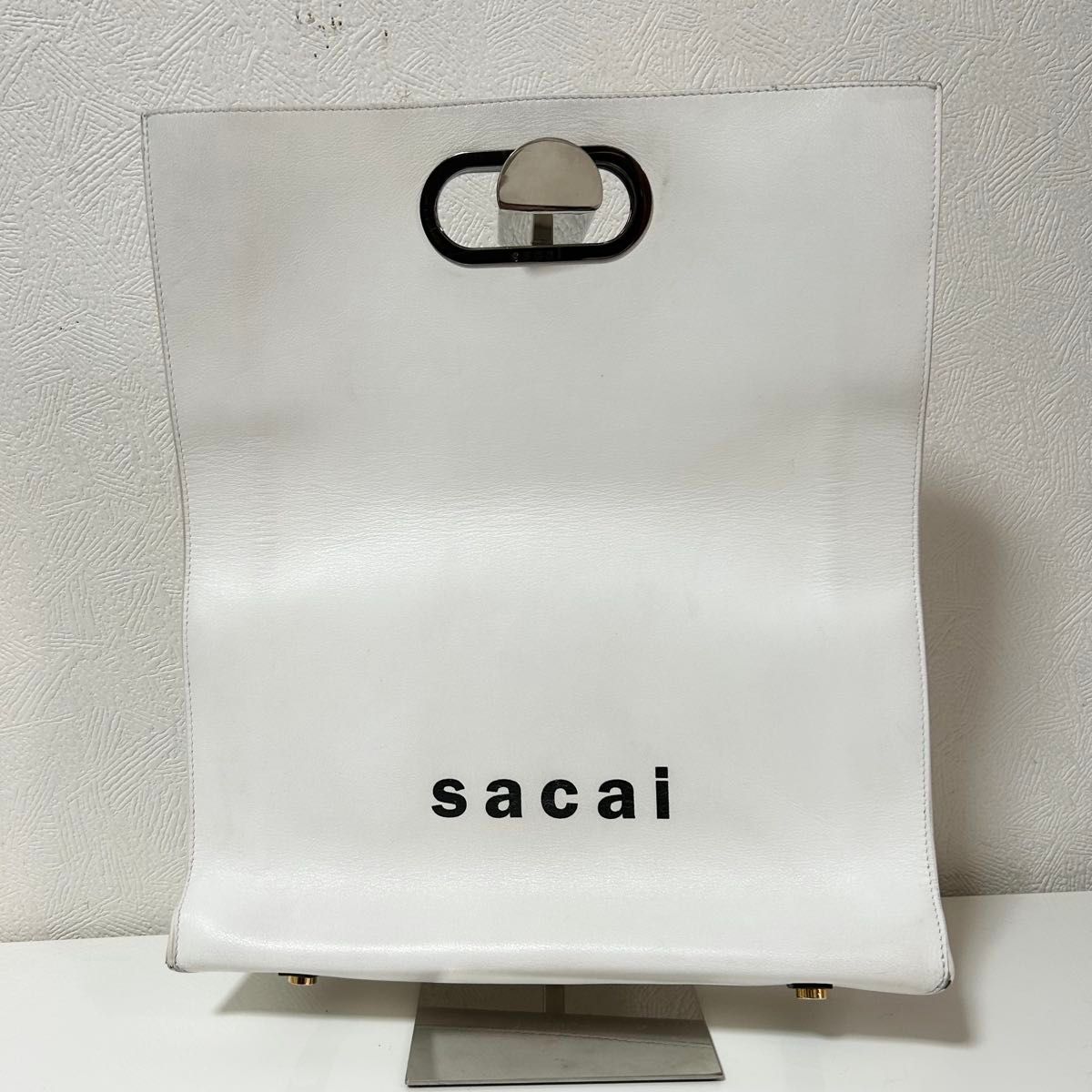 Sacai サカイ 本革レザー New Shopper Bag クラッチバッグ白 Sacai サカイ 本革レザー New Shopper Bag クラッチバッグ白