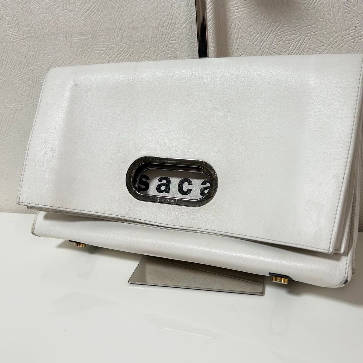 Sacai サカイ 本革レザー New Shopper Bag クラッチバッグ白 Sacai サカイ 本革レザー New Shopper Bag クラッチバッグ白