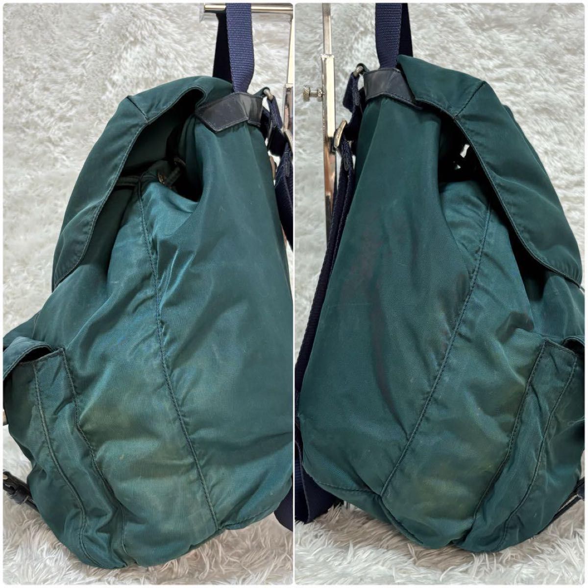 PRADA プラダ リュック バッグ ナイロン レザー 三角ロゴ グリー PRADA プラダ リュック バッグ ナイロン レザー 三角ロゴ グリー