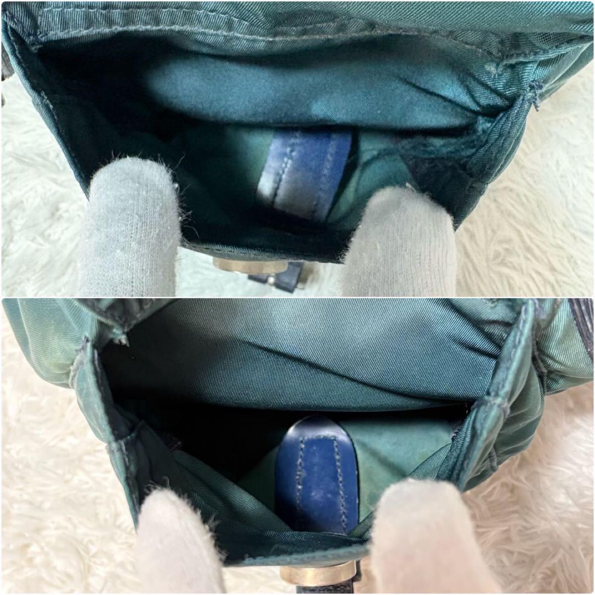 PRADA プラダ リュック バッグ ナイロン レザー 三角ロゴ グリー PRADA プラダ リュック バッグ ナイロン レザー 三角ロゴ グリー