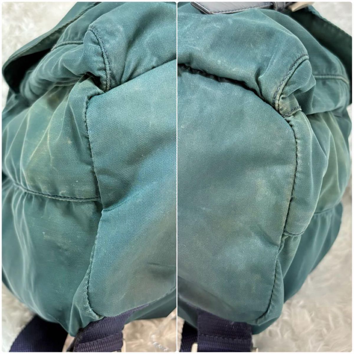 PRADA プラダ リュック バッグ ナイロン レザー 三角ロゴ グリー PRADA プラダ リュック バッグ ナイロン レザー 三角ロゴ グリー