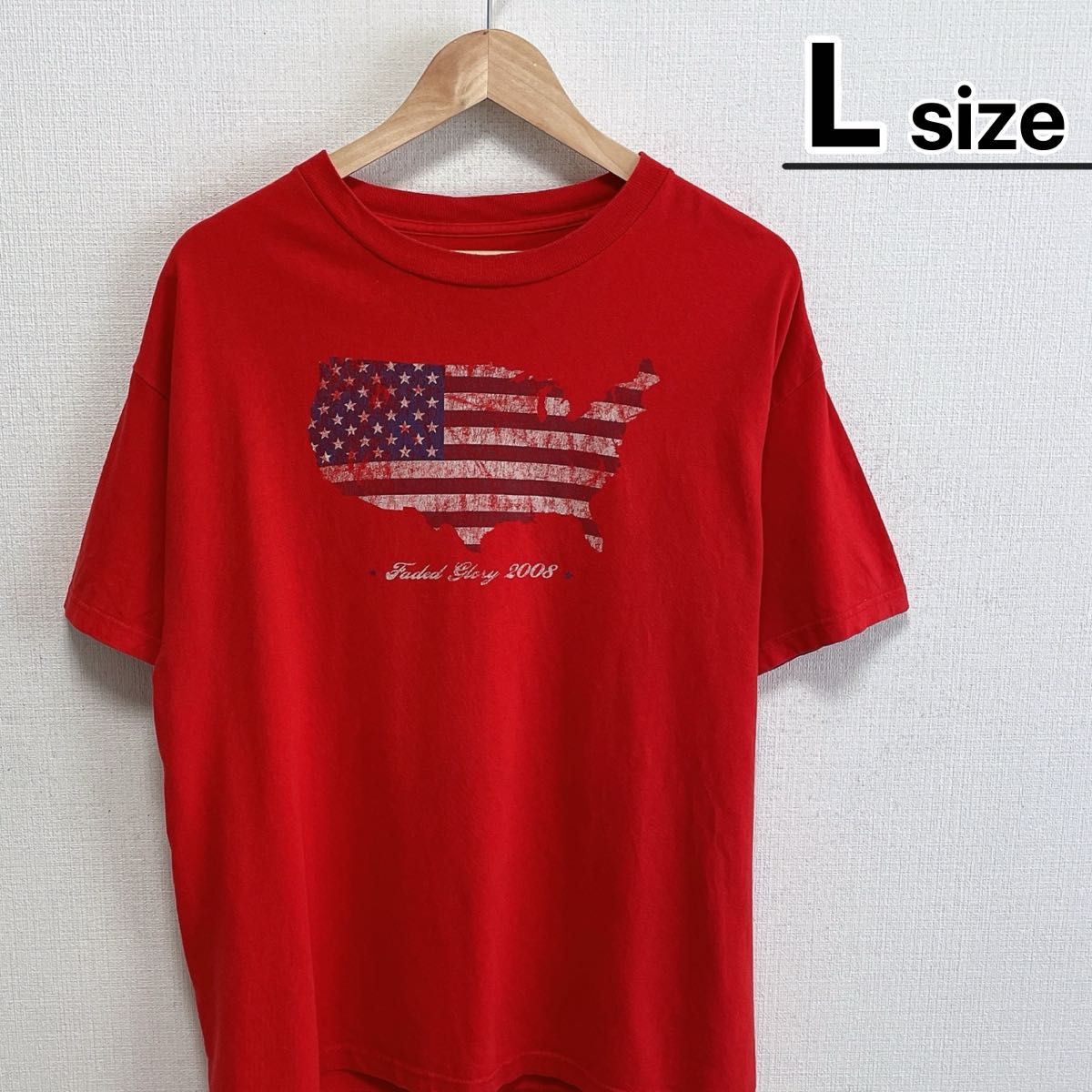 USA古着 Tシャツ L レッド プリント アメリカ国旗 フェイデッド USA古着 Tシャツ L レッド プリント アメリカ国旗 フェイデッド