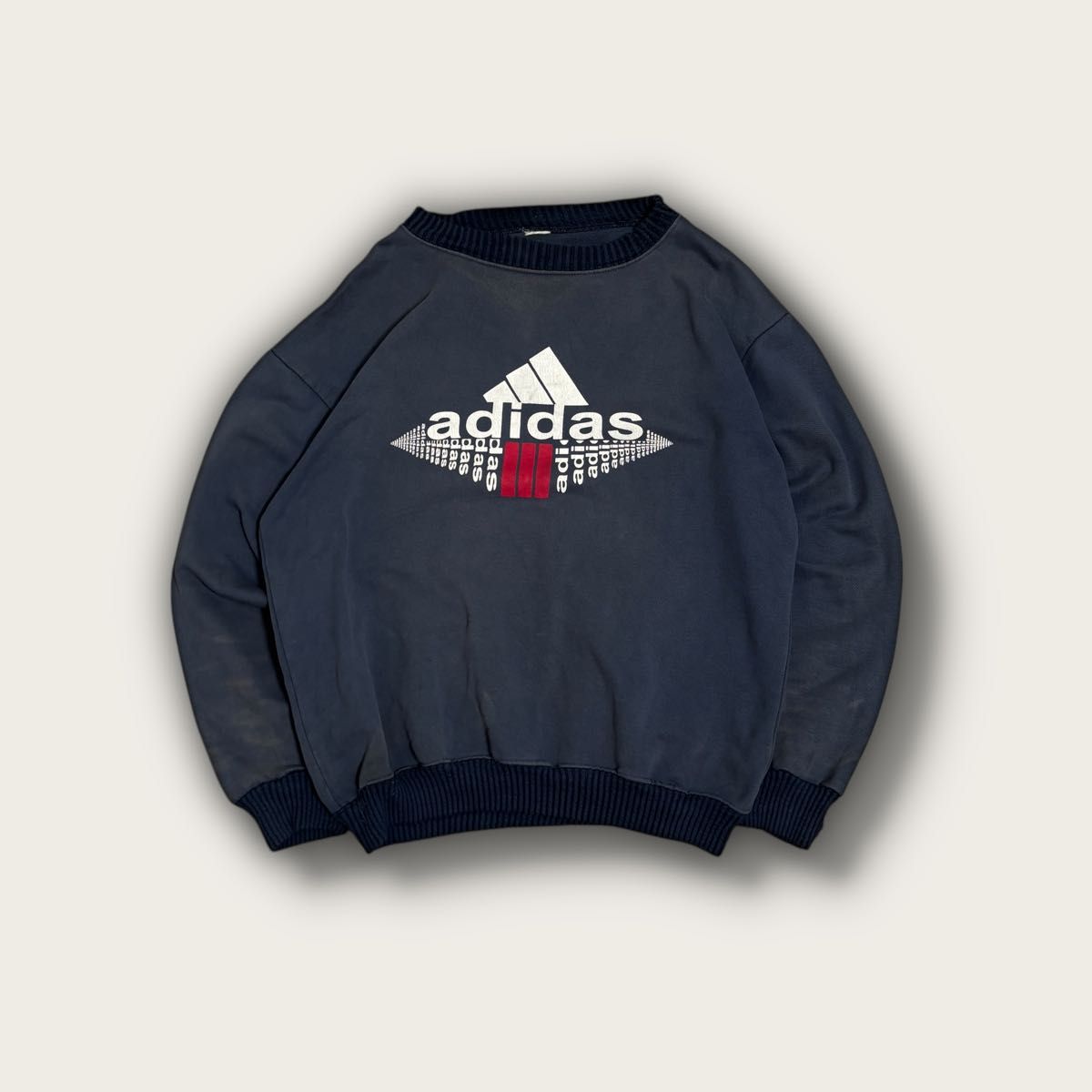 古着 90s adidas スウェット トレーナー デカロゴ 短丈 ネイビー 古着 90s adidas スウェット トレーナー デカロゴ 短丈 ネイビー