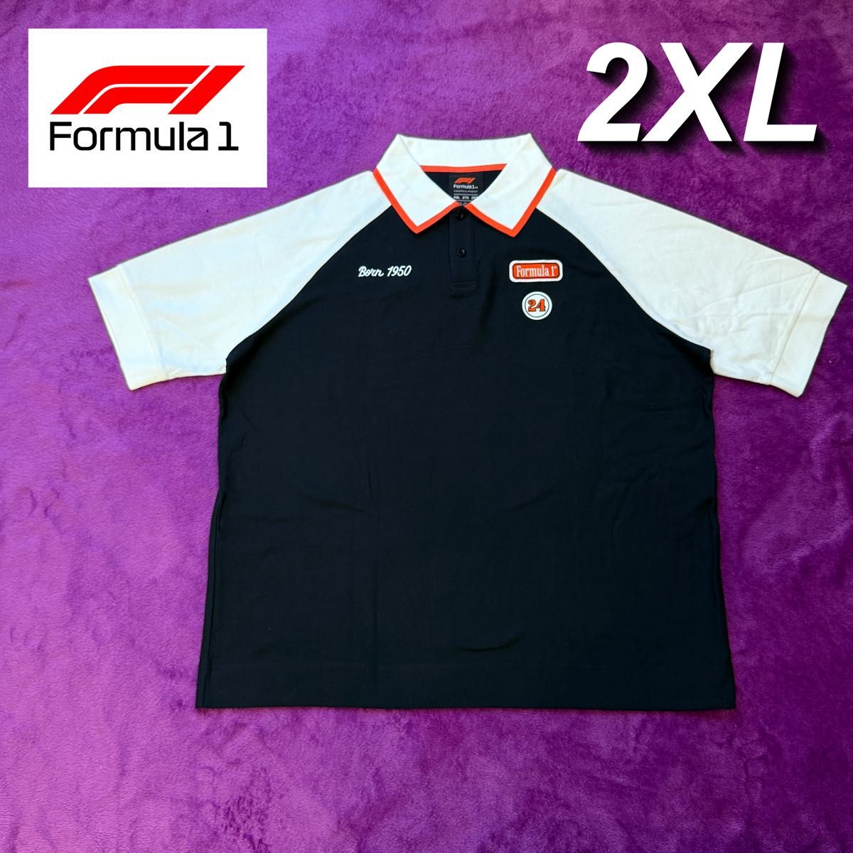 F1 ポロシャツ 黒白 ブラック ホワイト 2XL 新品 半袖 オーバー F1 ポロシャツ 黒白 ブラック ホワイト 2XL 新品 半袖 オーバー